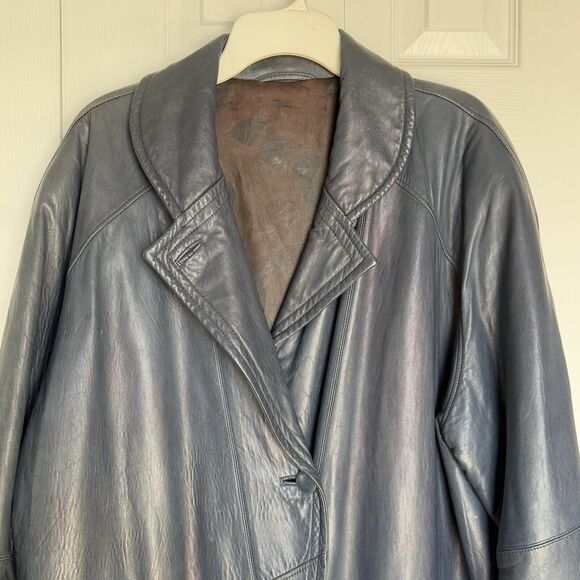 Vintage Friitala Blue Leather Bomber Jacket Size 14 - Picture 13 of 16